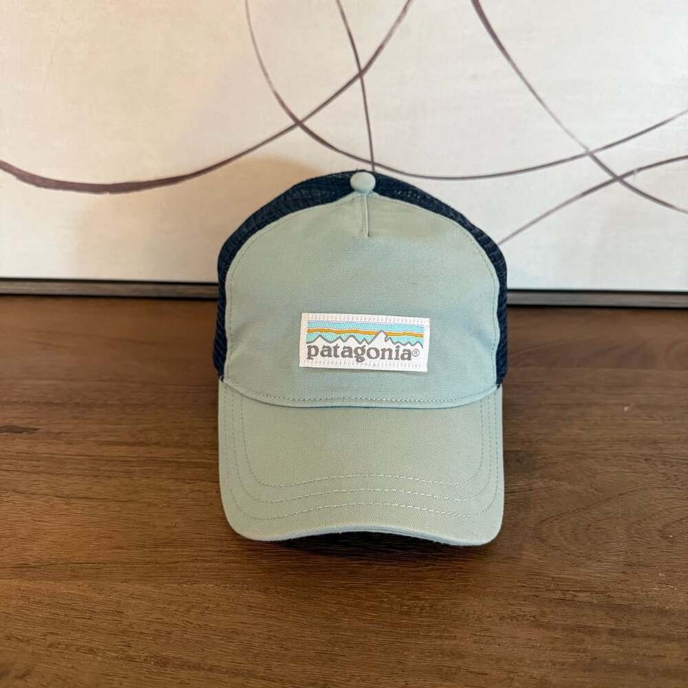 Patagonia Pastel P-6 Label Layback Trucker Hat Light Blue Navy Mesh Adjustable S